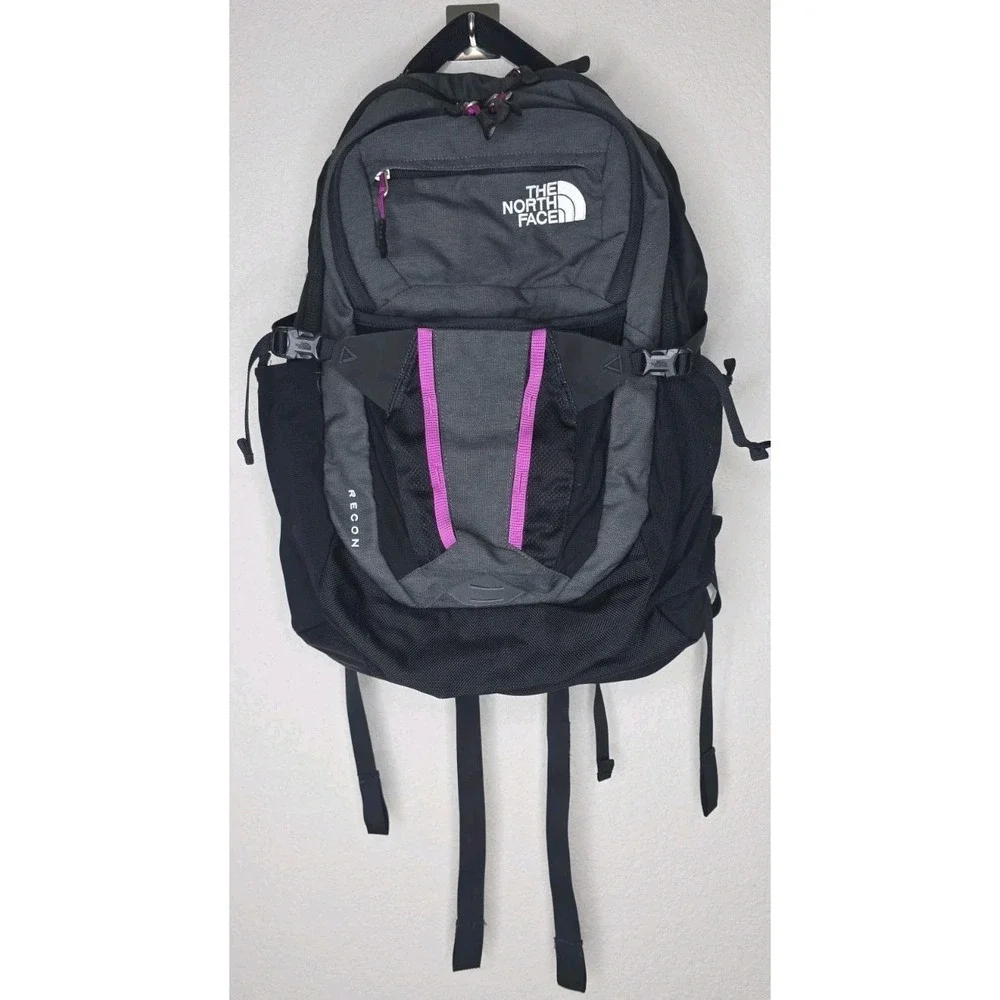 THE NORTH FACE Recon Commuter Backpack Gray Pink Laptop Pocket Hiking Outdoor